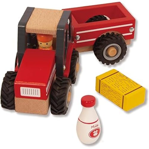 Wooden Tractor Toys for Toddlers 1-3, Baby Vehicle Toys Hand Push Car Toys for 1 2 3 Year Old Boys Girls (Red)