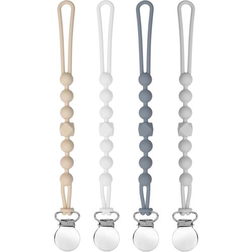 Pacifier Clips for Boys Girls - MORIBOX Silicone Paci Clip Teething Relief with One Piece Baby Binky Holder for Shower Birthday Gift 4 Pack