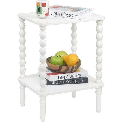 White End Table, Small Side Table with Storage Shelf, 2-Tier Modern NightStand for Bedroom, Living Room, Small Spaces (White)