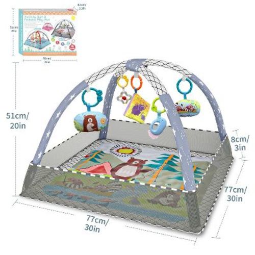 BabyBond 8-in-1 Baby Gym Play Mat, Tummy Time Mat with 5 Sensory Toys, Ball Pit for Stage-Based Motor Skills & Sensory Development,Gray