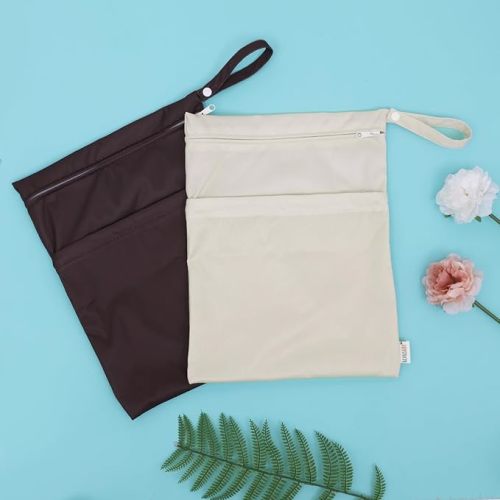 ALVABABY 2pcs Cloth Diaper Wet Dry Bags Waterproof Reusable with Two Zippered Pockets Travel Beach Pool Daycare Soiled Baby Items Yoga Gym Bag for Swimsuits or Wet Clothes 2LM05