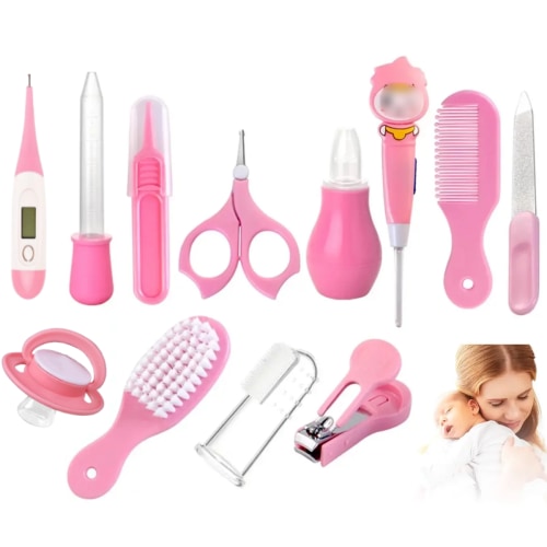 Baby Grooming Kit, 12 in 1 Portable Baby Safety Care Set with Hair Brush Comb Nail Clipper,Clipper Cleaner etc for Nursery Newborn Infant Girl Boys Keep Clean,Gift for Newborns and Toddlers(Pink)