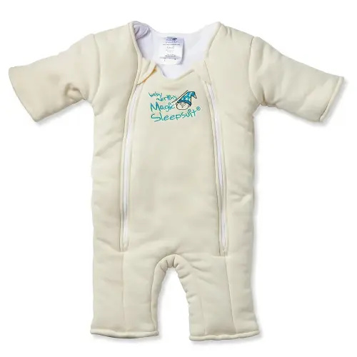 Magic Sleepsuit Baby Merlin's Cotton Baby Swaddle Transition Product - Soft and Cozy Design, Double Zipper for Easy Diaper Changes, Promotes Safe Sleep, 3-6 Months - Cream - Small 12-18lbs