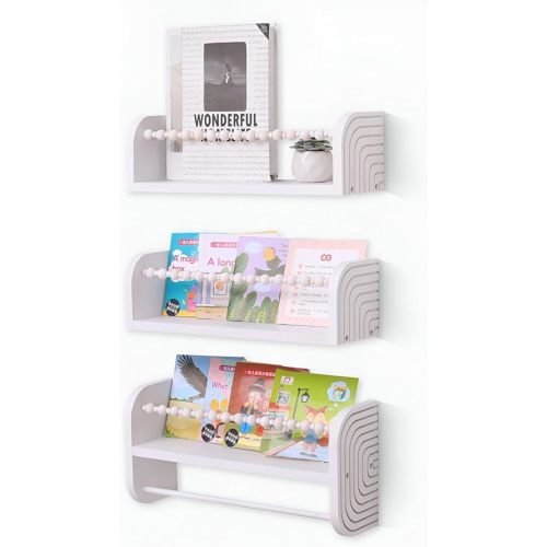SAG's store Floating Nursery Shelves - Set of 3 White Wall-Mounted Bookshelves for Kids Room, Baby Room, Nursery Decor - 15.7" Wide, Durable Solid Wood Shelves for Books, Toys, and Decor Storage