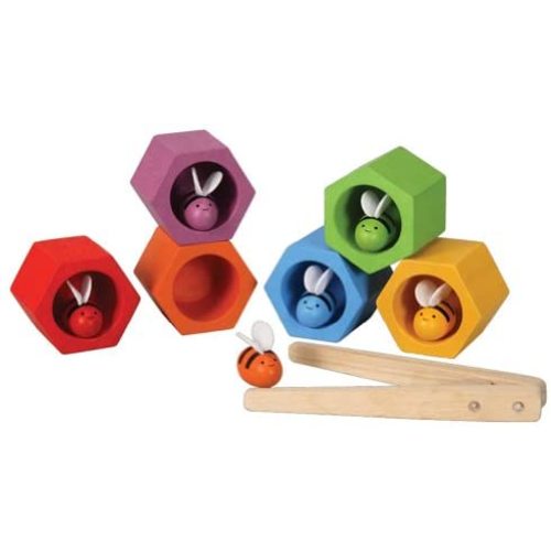 PlanToys Wooden Beehives Sorting Game (4125) | Sustainably Made from Rubberwood and Non-Toxic Paints and Dyes