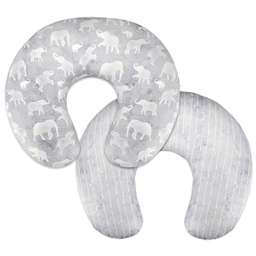 DILIMI Nursing Pillow Cover, Soft Stretchy Nursing Covers for Breastfeeding Pillows, 1 Pack Reversible Removable Slipcover for Baby Boy and Girls, Grey Elephant