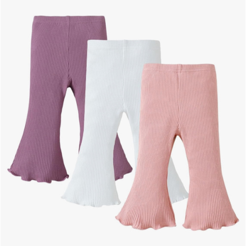 SOBOWO Baby Girl Flare Pants 3 Pack Toddler Solid Ribbed Ruffle Bell Bottoms Pants Trousers Fall Outfits