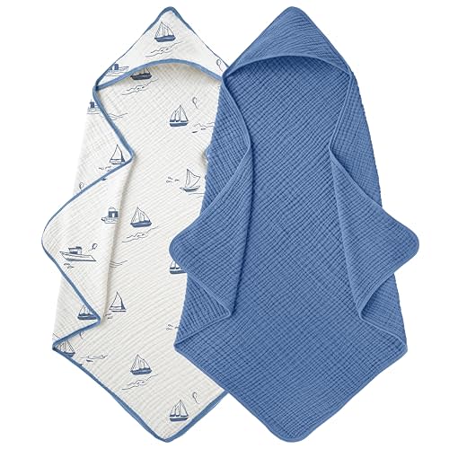 LILY O LAUREL Muslin Hooded Baby Towels for Newborns, Toddler Bath Towel, 100% Cotton – 6 Layers Super Soft Absorbent Breathable, Baby Bath Towel, 32"x32", Newborn Essentials – Pack of 2