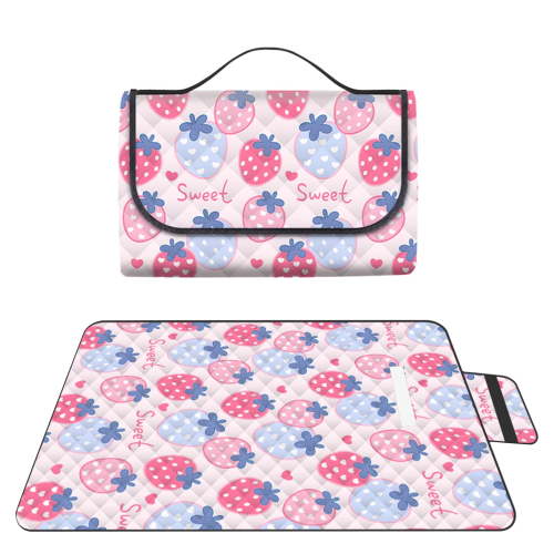 Extra Large Picnic Outdoor Blanket, 80''x80'' Waterproof Foldable Blankets Picnic Mat for Beach, Camping Grass Lawn Park Accessories Cute Couple Gifts Ideas Wedding Registry (Strawberry Pattern)