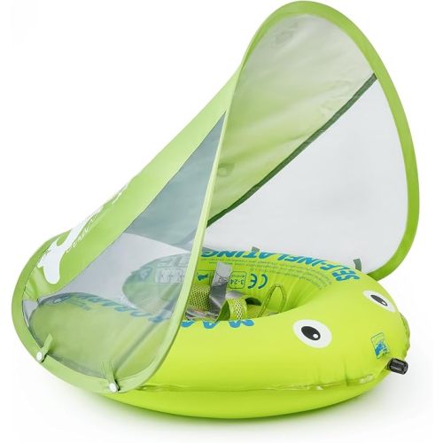 Mambobaby Float Self-Inflating Baby Swim Float with Canopy, Compressible Folding Pool Baby Float, Upgrade Soft Waterproof Skin-Friendly Material Toddler Swim Float (Standard Edition Yellow)