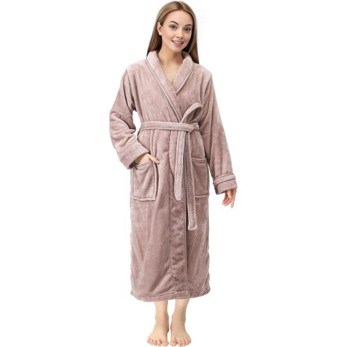 NY Threads Premium Women's Robe Plush Soft Long Bathrobe Warm Fleece Shawl Collar Spa Robe