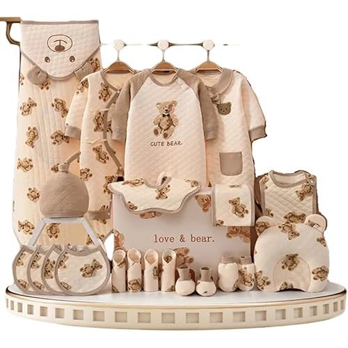 Newborn Baby Clothing Gift Set -100% Soft Cotton - Unisex Baby Essentials Bundle 22 Pieces - Adorable Bear Print