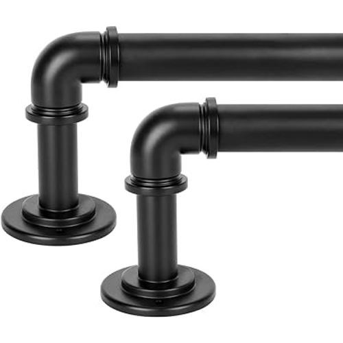 OLV Black Industrial Curtain Rods 2 Pack,Curtain Rods for Windows 48 to 84 inch(4-7ft),1'' Blackout Wrap Around Curtain Rods,Indoor and Outdoor,Matte Black