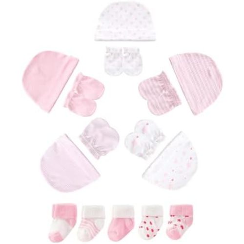 Newborn Baby Hats Mittens and Socks Set Infant Cotton Beanie Caps No Scratch Gloves for Boys Girls 0-6 Months