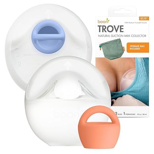 Boon Trove Manual Breast Pump Collector- Hands Free Breast Milk Collector - Includes Polyester Travel Pouch - Breastfeeding Essentials - 2 Count