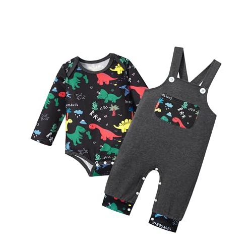 BAVADER Baby Boy Clothes Long Sleeve Animal Print Romper Baby Boy Outfits Plaid Overalls Jumpsuit