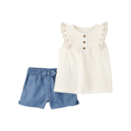 Baby 2-Piece Eyelet-Sleeve Tank & Pull-On Chambray Short Set - Carter's | Carter's