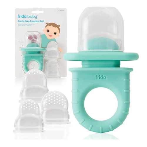Frida Baby Push Pop Feeder, Baby Fruit Food Feeder to Safely Introduce New Foods, Fresh + Frozen, Silicone, BPA Free, Dishwasher Safe | 3 Count, Teal