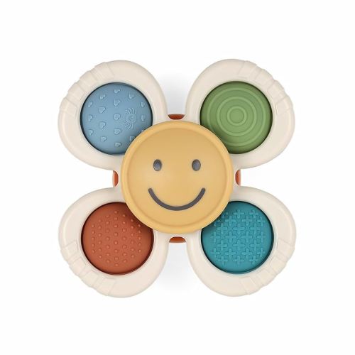 Itzy Ritzy Pop & Whirl – Fidget Spinner Travel & Bath Toy for Babies & Toddlers – Fidget w/Textured Silicone Poppers to Develop Fine Motor Skills – Sticks to Highchairs, Tables, Tubs More (Smile)