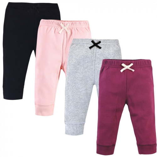 Touched by Nature Baby and Toddler Girl Organic Cotton Pants 4pk, Pink Burgundy, 0-3 Months