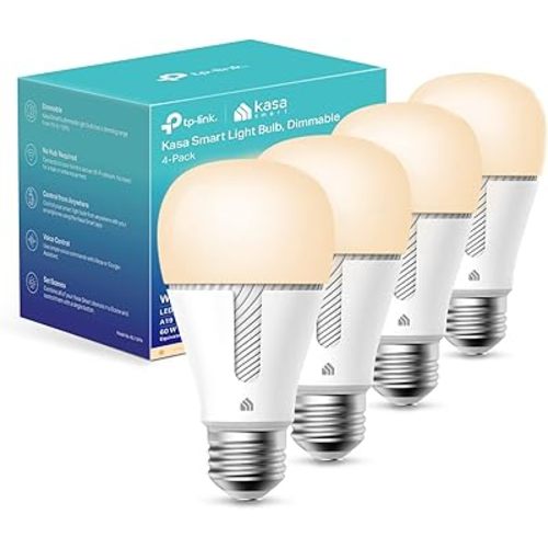 Kasa Smart Light Bulbs that works with Alexa and Google Home, Dimmable Smart LED Bulb, A19, 9W, 800Lumens, Soft White(2700K), CRI≥90, WiFi 2.4Ghz only, No Hub Required, 4 Count (Pack of 1)(KL110P4)
