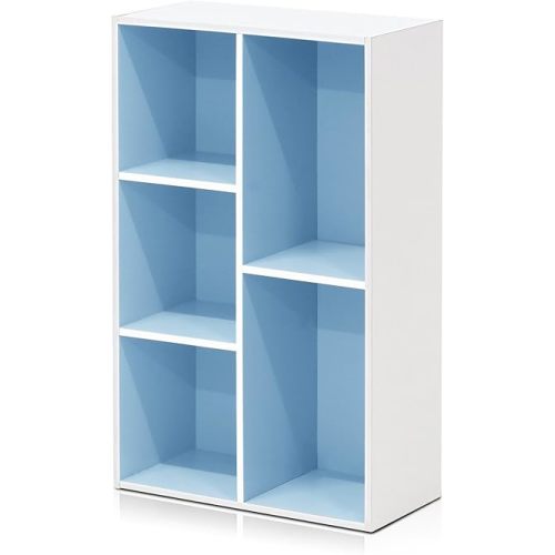 Furinno 5-Cube Reversible Open Shelf, White/Light Blue 11069WH/LBL