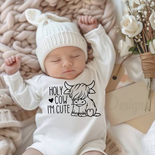 Holy Cow I&#39;m cute Onesie®, Baby shower gift, Highland cow, Gender neutral baby bodysuit, Cow shirt, Unisex onesies®, Farm animal baby Onsie®