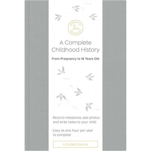 Promptly Journals, A Complete Childhood History: From Pregnancy to 18 Years Old (Grey, Linen) | Baby Book and Pregnancy Journal | Baby Memory Book