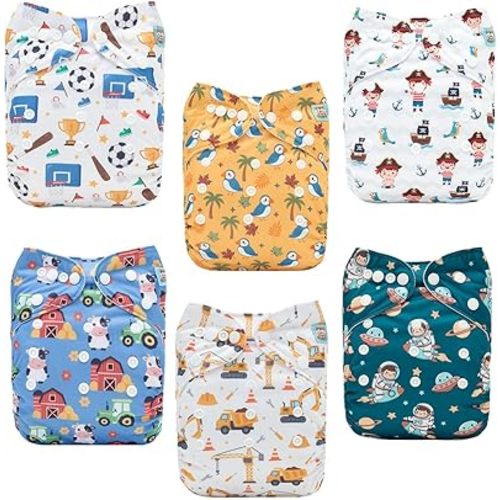 ALVABABY Baby Cloth Diapers 6 Pack with 12 Inserts Cloth Diaper Covers Adjustable Washable Reusable for Baby Girls and Boys