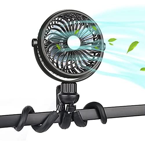 Stroller Fan, Clip on Fan with Flexible Tripod, 2600mAh Battery Operated Fan with Stepless Speed, 360° Rotatable Handheld Fan Suitable for Multiple Scenarios