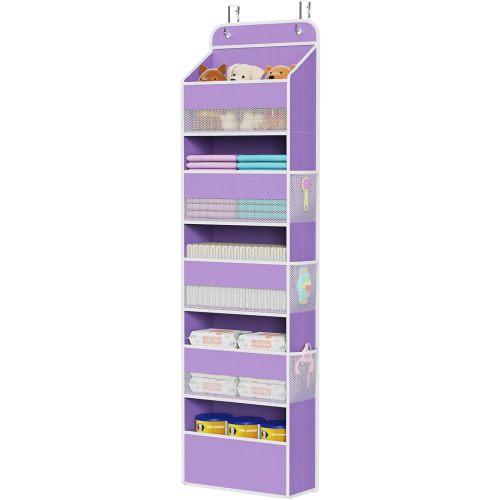 Univivi 5-Shelf Over The Door Hanging Organizer, Back of Door Organizer with 5 Compartments 6 Side Pockets for Baby Bedroom and Bathroom Storage (Purple)