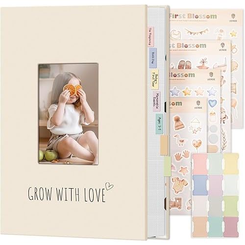 Vienrose Baby Photo Album 4x6 300 Pockets, Linen Cover Picture Album with Memo Area, Kids Photo Album for Baby Girl Boy, Newborn Family Memory Book Keepsake Beige