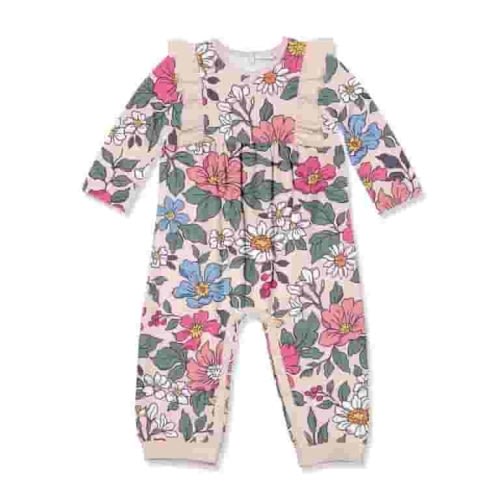 Millie Loves Lily Infant Girl Pink Floral Ruffle Trim 1-Piece size 12M
