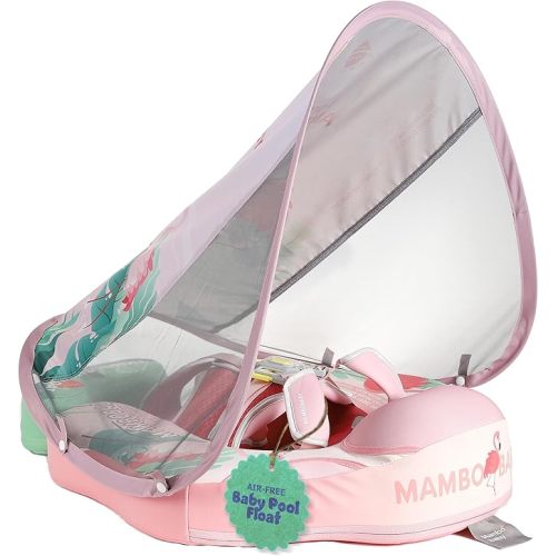 MAMBOBABYFLOAT Trendy Voyager Baby Pool Float with Canopy 2025 — Safe, Comfortable, Adjustable Floaties w/Sun Protection, Air-Free Foam Technology, 5-Way Buckle System, and Footrest