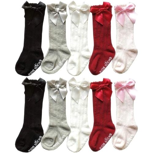 QandSweet Baby Girl Knee-High Socks Toddlers Bow Stockings Newborn Infant Non-Slip Sock