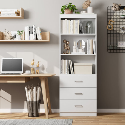 Inbox Zero Kahler 70.9'' H x 23.6'' W Standard Bookcase with 3 Drawers & Reviews | Wayfair