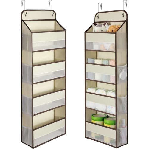 Yecaye Hanging Over the Door Organizer 1 Pack, 35.2lbs Load Toy Stuffed Animal Storage, Swing-proof Bathroom Organizers and Storage for Nursery Newborn Baby Essential Stuff Beige