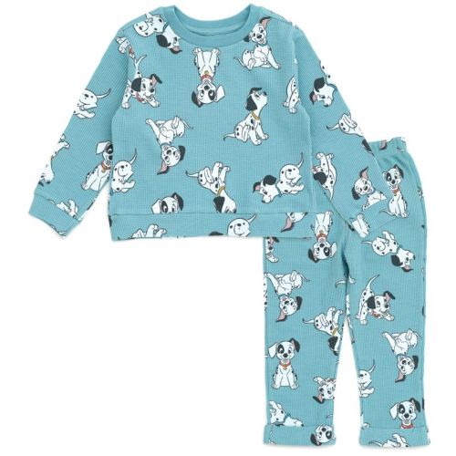 Disney 101 Dalmatians Newborn Baby Boys Waffle Knit Pullover Sweatshirt And Jogger Pants Outfit Set Pale Teal 0-3 Months