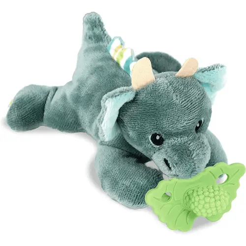 RaZbaby Dragon RaZbuddy w/RaZberry Teething Relief Pacifier – Soothes Sore Gums w/Nature-Inspired Texture, 100% BPA-Free Silicone Teether, Detachable Stuffed Animal – 3 Months+ Teether, Mint