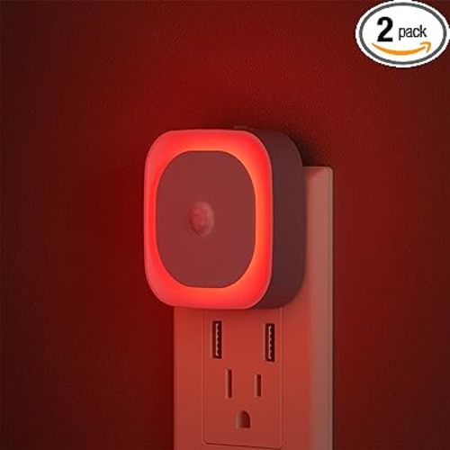 2 Pack Plug in Red Sleep Night Light with Motion Sensor & Dusk to Dawn Sensor, Soft Glow, Dimmable, LED Lights for Bedroom, Sleep, Baby Nursery, Kids, Toddler, Bathroom, Hallway, Home Decor