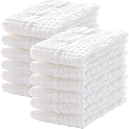 Lovely Care 12 Pack Muslin Burp Cloths 100% Cotton Muslin Cloths Large 20''x10'' Extra Soft and Absorbent Baby Burping Cloth - White