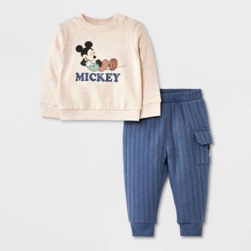 Baby Boys' 2pc Disney Mickey Mouse Pullover & Bottom Set - Gray