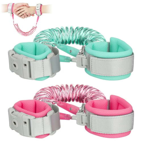 sixwipe Anti Lost Wrist Link, 2 Pack Toddler Safety Leash with Key Lock 8.2ft Green + 4.92ft Pink Kids Leash for Supermarket Mall Airport Amusement Park Zoo Travel