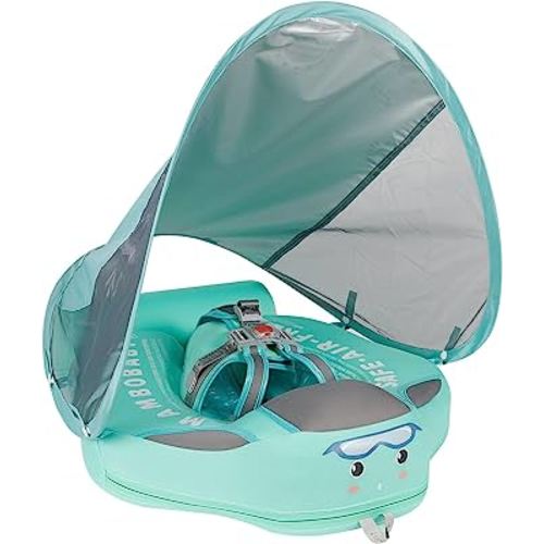 Baby Pool Float 3 Months-2 Years, Baby Float with Canopy, Tail and Harness, Non-Inflatable Infant Pool Float with Sunshade, Waterproof and Quick Drying, Suitable for Pool, Sea.