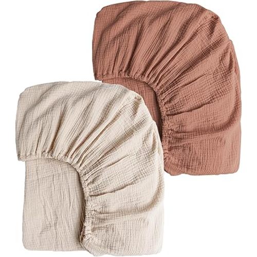 Konssy Muslin Crib Sheets 2 PCS 100% Cotton Baby Crib Sheets for Standard Crib Mattress (28" x 52"), Soft and Breathable for Boys, Girls (Chestnut, Cream)