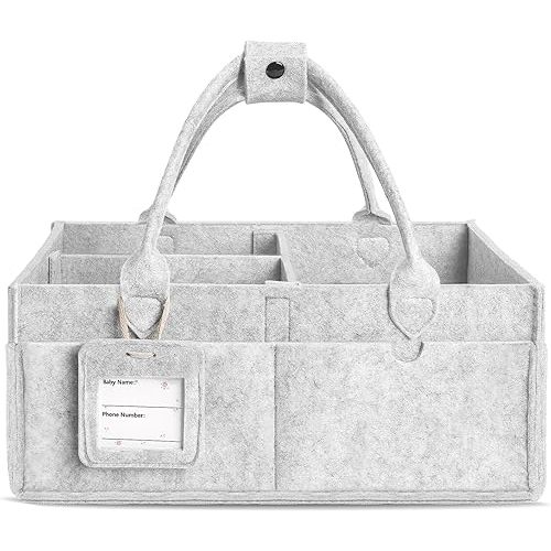 GEMII Diaper Caddy Organizer-Large Baby Caddy Organizer with Handle, Newborn Registry Essentials, Baby Shower Basket Gifts for Boys or Girls (Gray, Large)