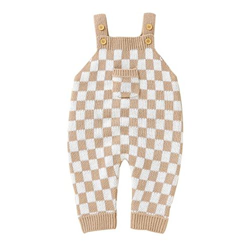 Unisex Baby Girl Boy Knitted Romper Jumpsuit Checkerboard Plaid One Piece Button Down Sweater Playsuit Clothes