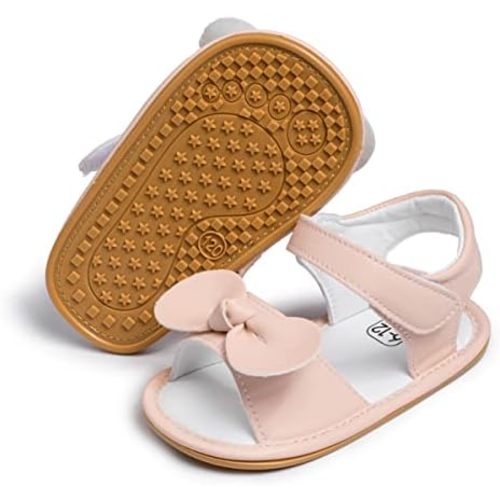Babelvit Infant Baby Girl Boy Sandals Comfort Premium Summer Outdoor Casual Beach Shoes with Flower Bowknot Anti Slip Rubber Sole Newborn Toddler Prewalker First Walking Shoes