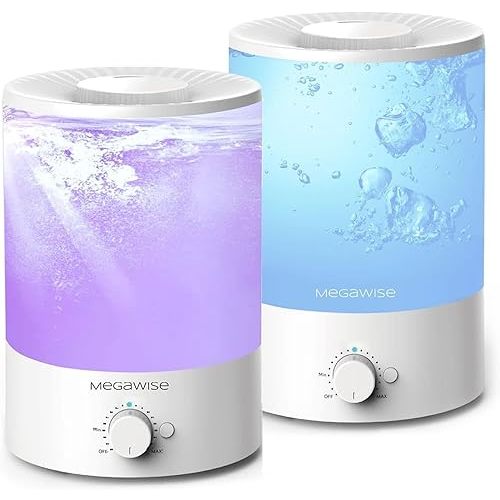 MegaWise Cool Mist Humidifiers for Babies, Bedroom, Nursery, Home and Office | Super Quiet Ultrasonic Vaporizer, Large Top-Refill 3.5L, Essential Oil Diffuser, Auto Off, Easy Clean (2 Pack)
