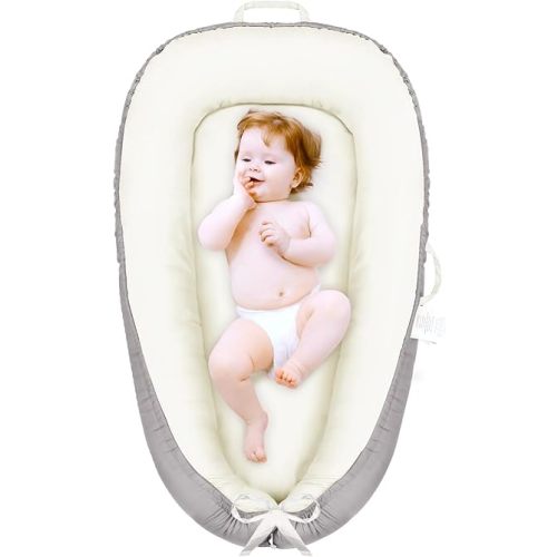 Baby Lounger - Baby Lounger Pillow for Newborn, Breathable & Soft Baby Nest Co Sleeper for Baby 0-24 Months, Baby Shower Gifts, Portable Infant Lounger Baby Floor Seat for Home and Travel, B-Beige